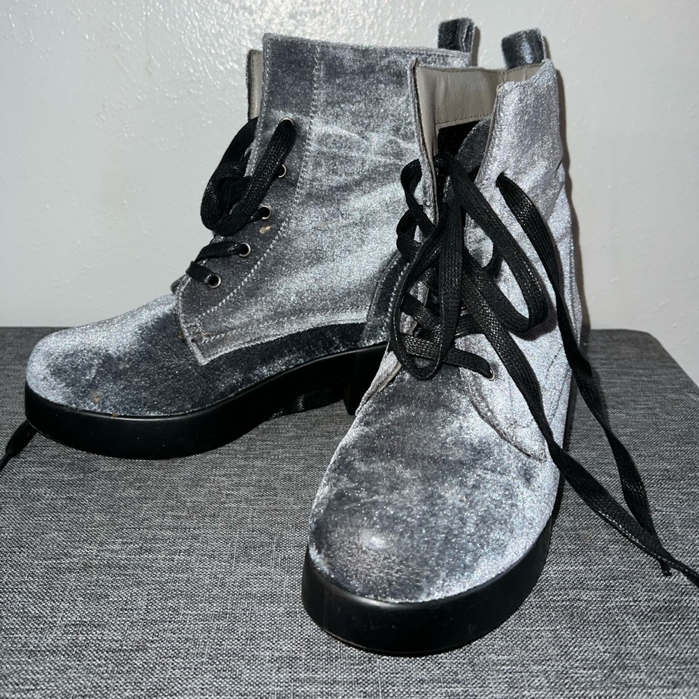 Crushed Velvet Platform Combat Boots
